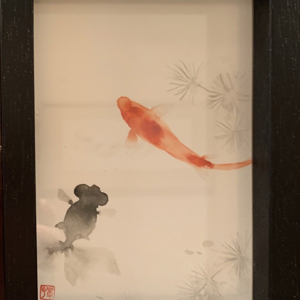 新倉章子　金魚（黒×赤）